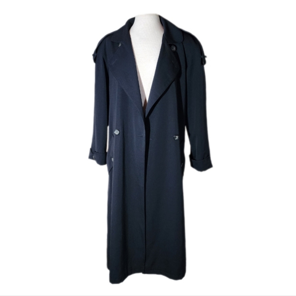 Evan-Picone Coat Double Breasted 100% Wool Trench Black Size L - Picture 8 of 16
